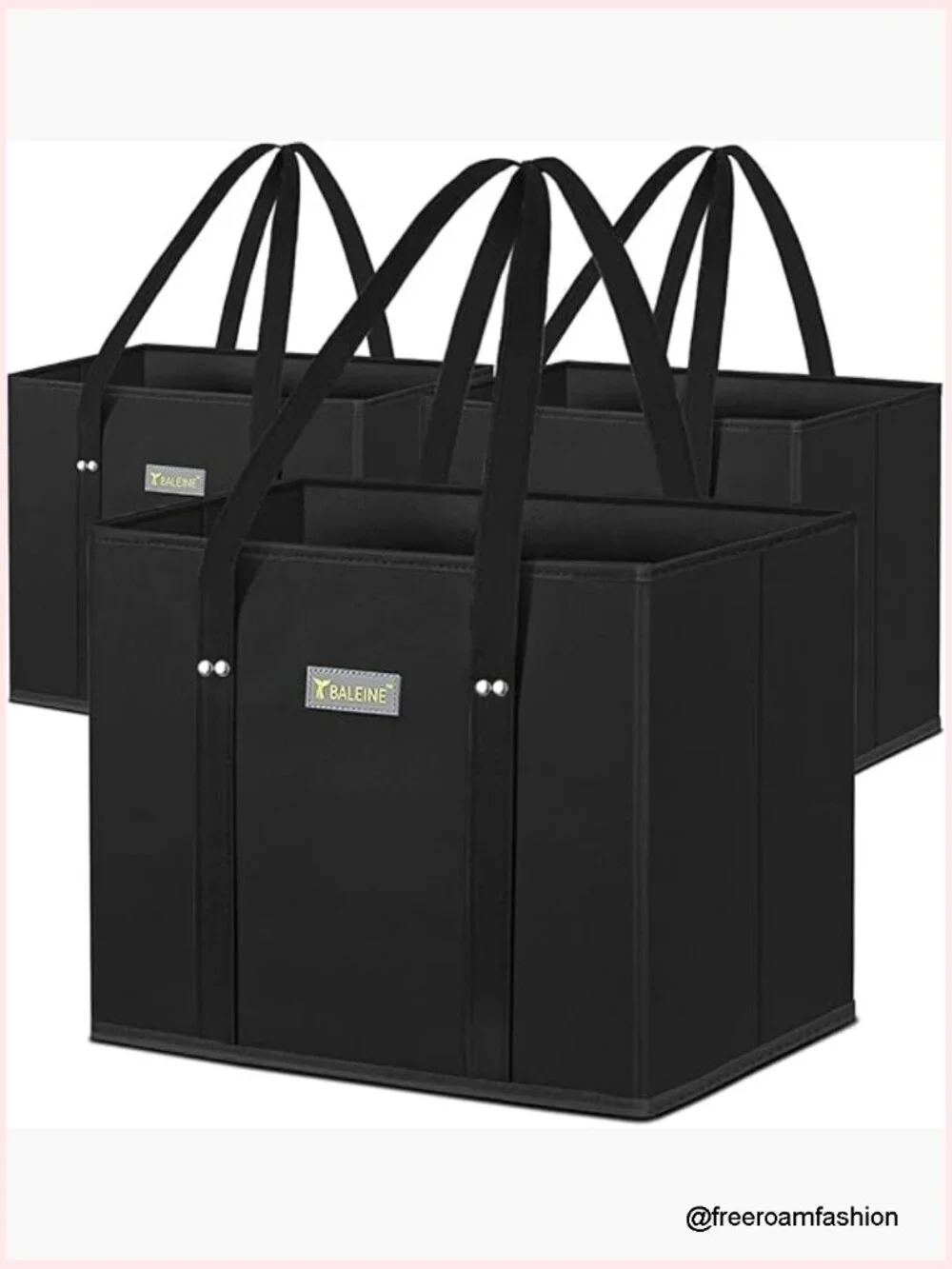 3 Pack Foldable Reusable Shopping Bags with Reinforced Bottom